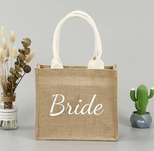 Bride linen tote bag