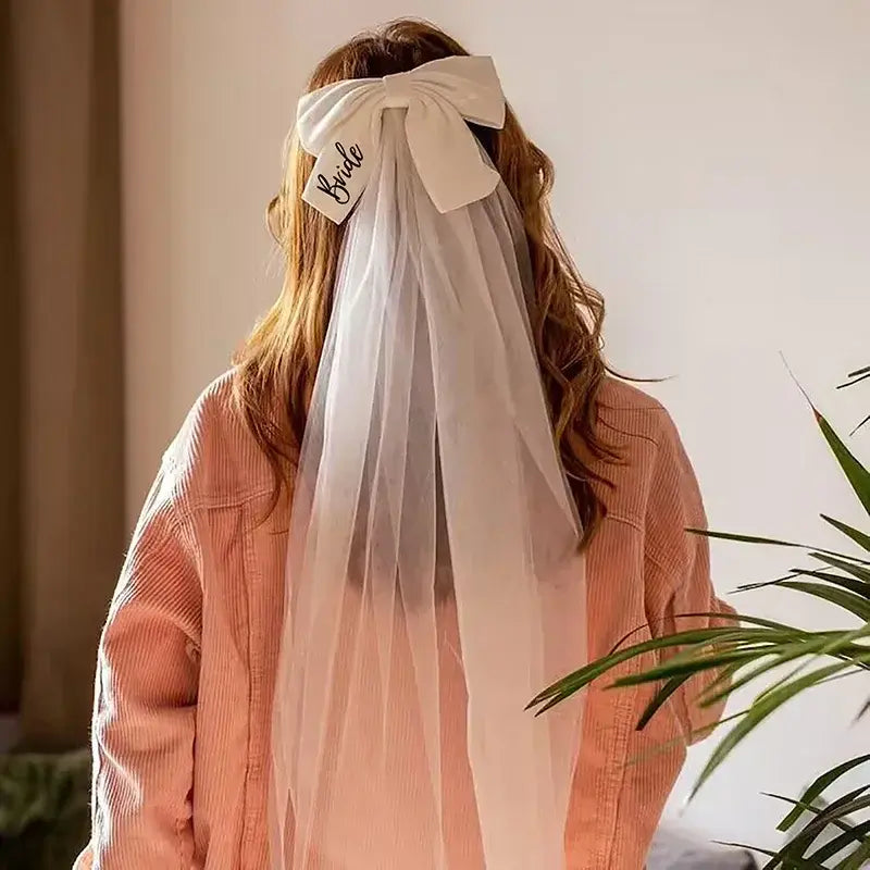 White Bride Bow Veil Bachelorette